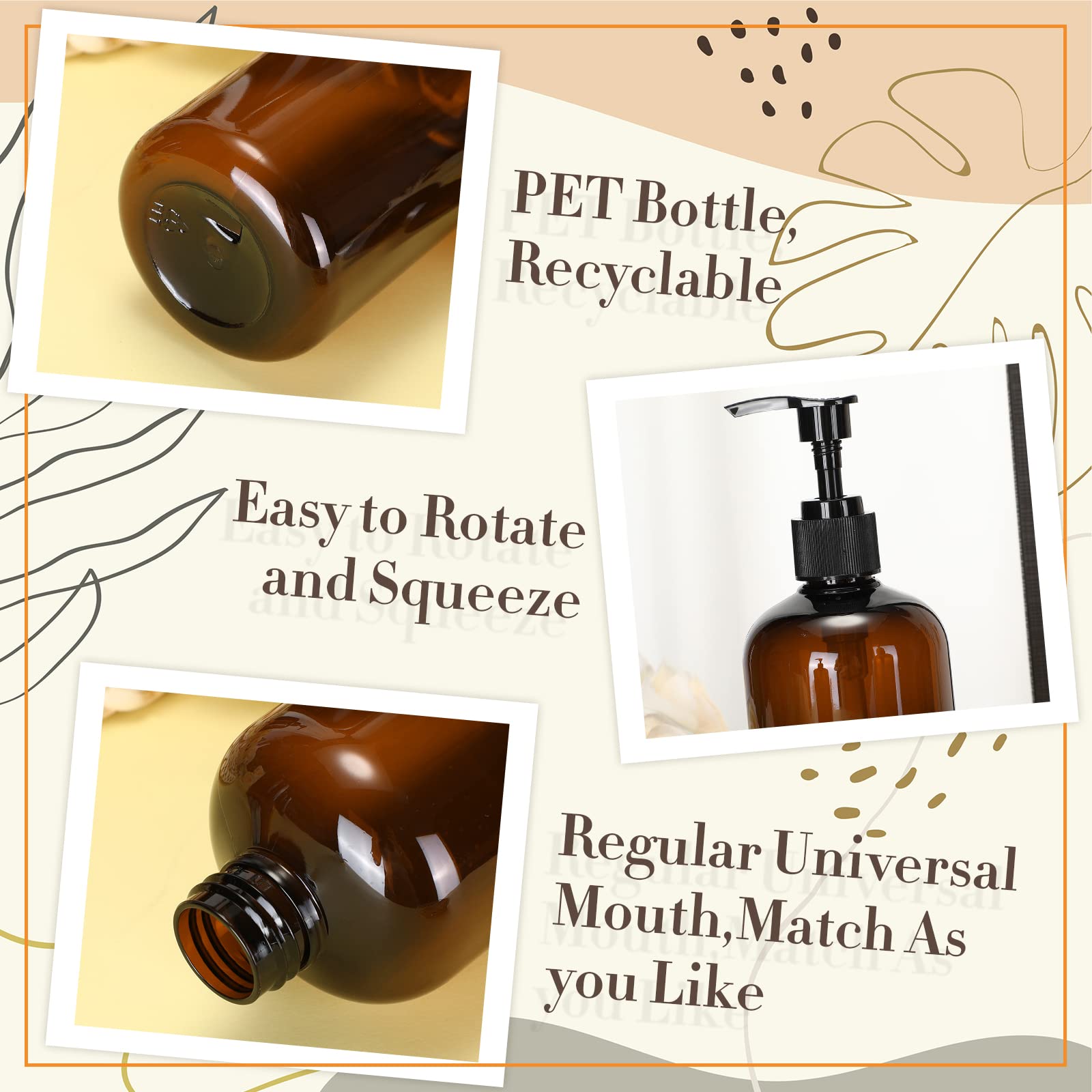 12 Pack Amber Soap Dispenser Empty Plastic Pump Bottles Dispenser Amber Refillable Shampoo Container For Hand Sanitizer Soap Cos